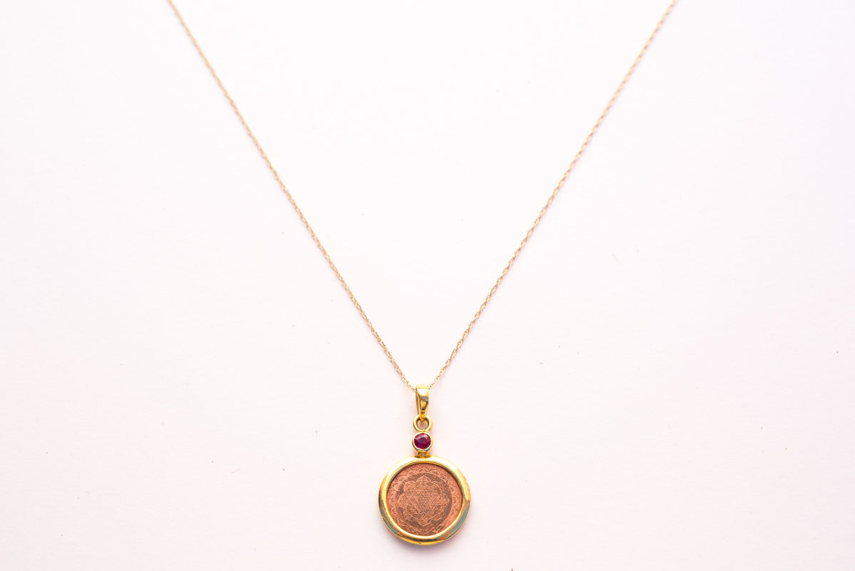 14 kt Gold Sri Yantra Pendant Mounted with Diamond- The Sattva Collection
